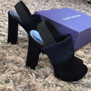Stuart Weitzman Black/Navy Blue Suede Heels